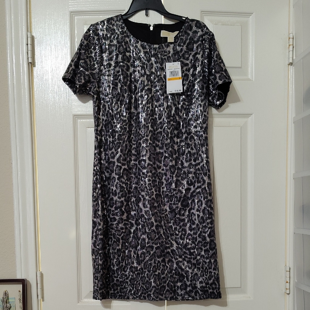 Michael Kors Black and Silver Sequin Sheath Mini Dress